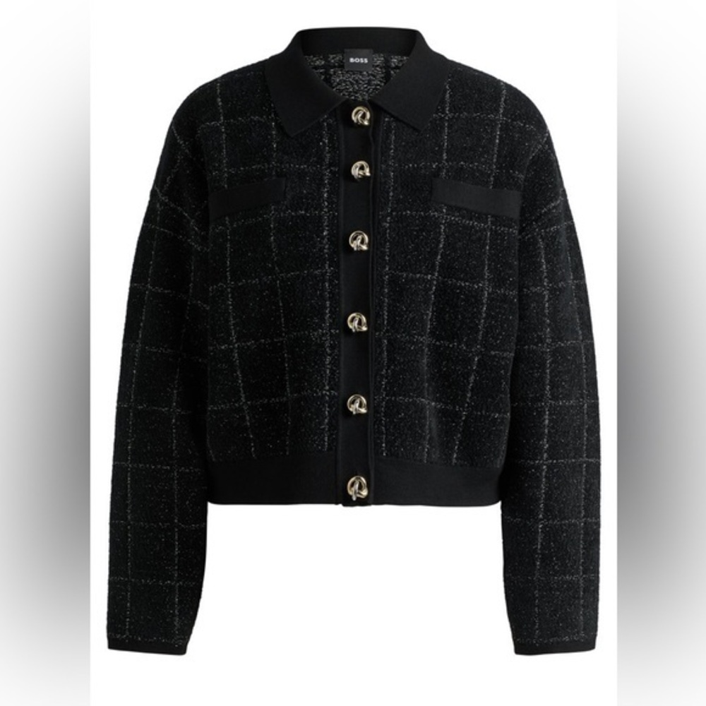 BOSS CROPPED JACKET IN SPARKLE TWEED WITH TWO TONE BUTTONS SIZE L